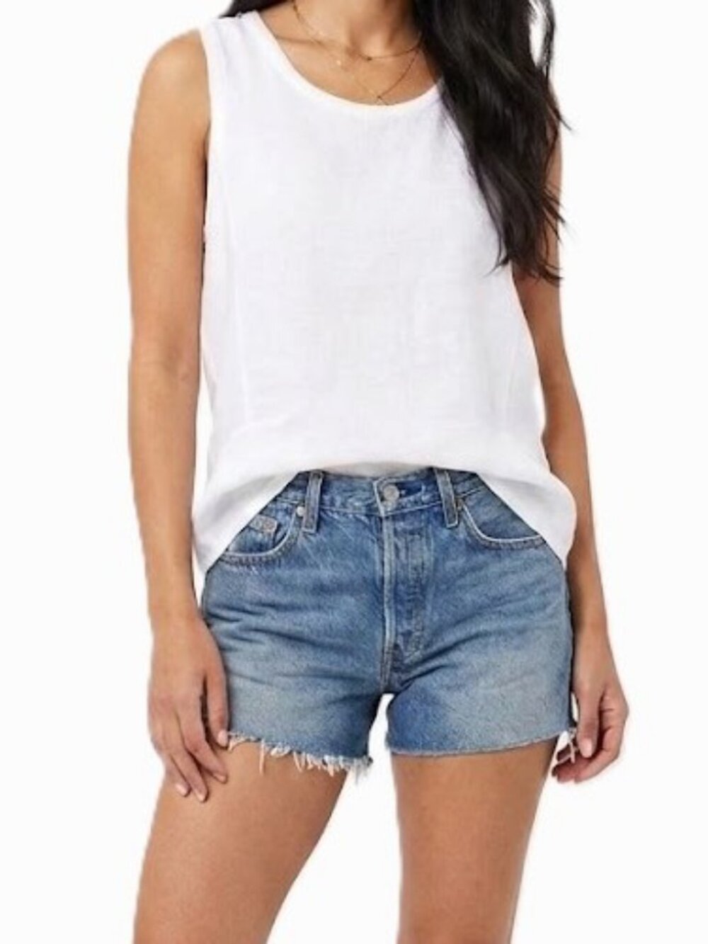 ANGELA MARA Made in Italy Linen Cotton Top Medium White Sleeveless Relaxed EUC